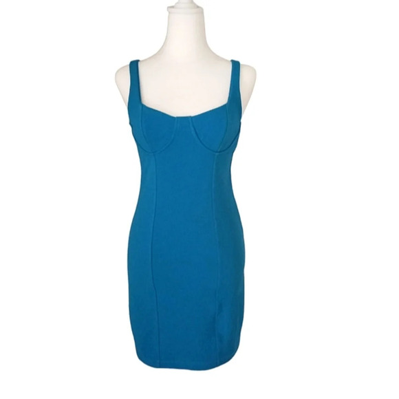 Zara Bustier Above The Knee Mini Bodycon Stretchy Dress Peacock Blue Size Small - Picture 2 of 7